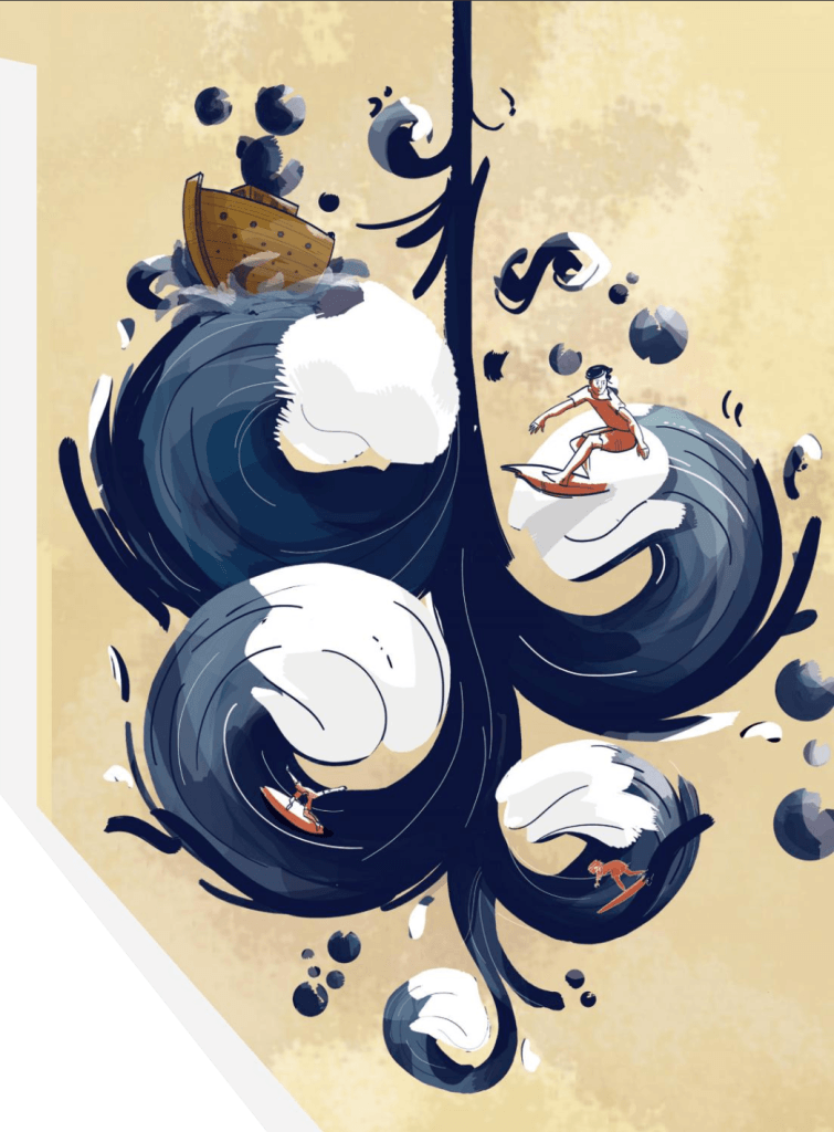 Surf sul diluvio, un racconto di Nicola Casucci tratto da StreetBook Magazine #9 Illustrato da Paola Rosi DUBHE Three Faces